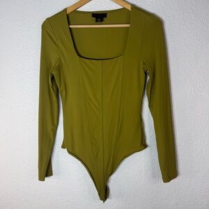 House of Harlow 1960 Olive Square Neck Ling Sleeve Fitted Bodysuit Medium Career